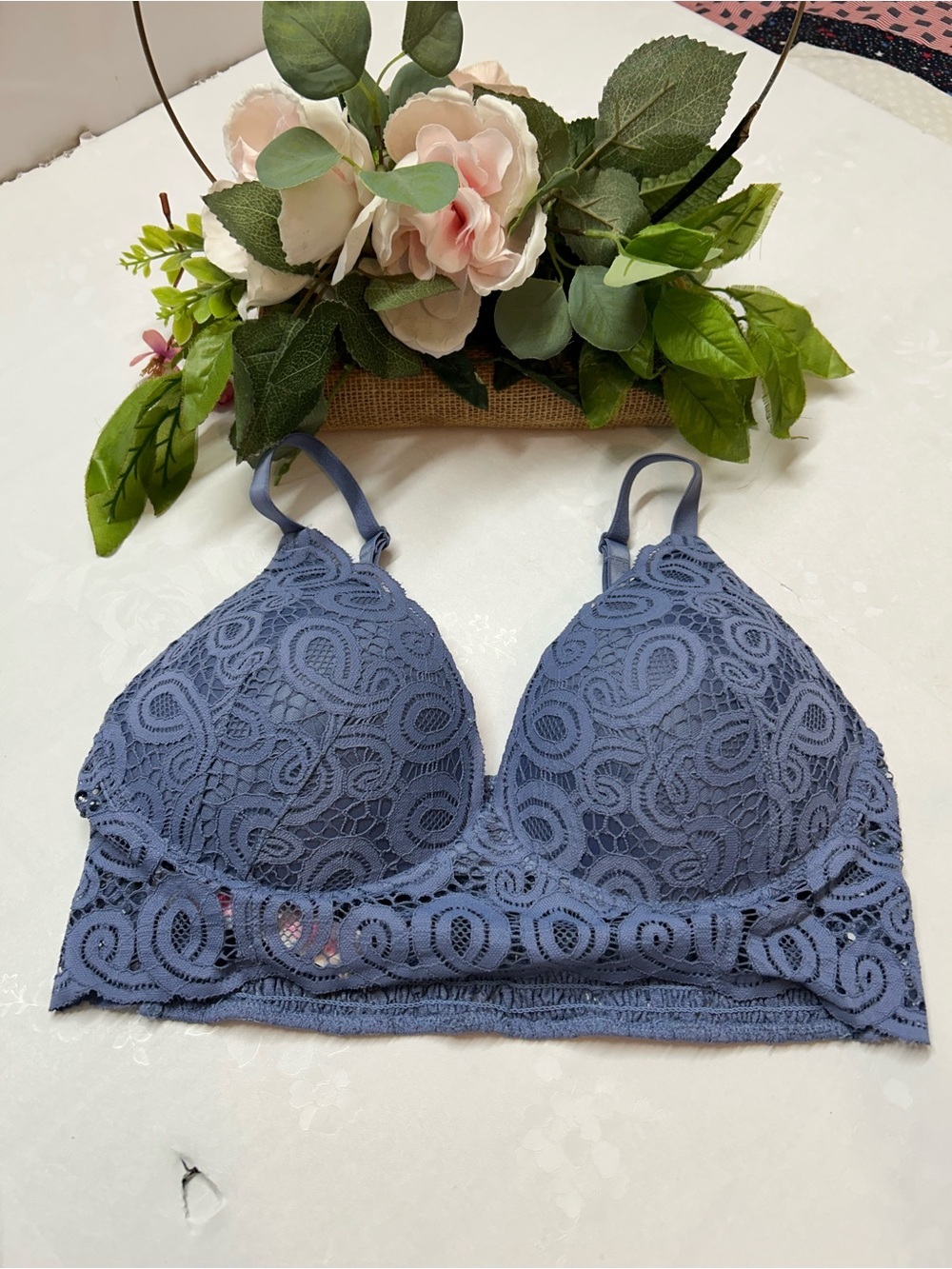 PINK Victoria's Secret Lace Bralette in Dusty Blue